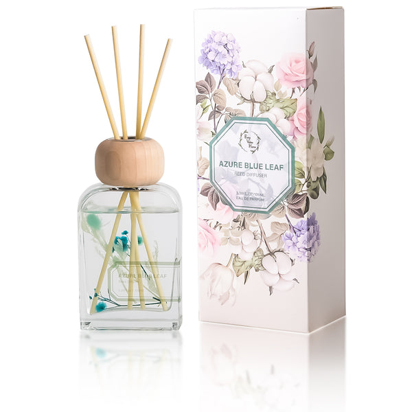Botanical Flower Reed Diffuser with Wooden Top - Azure Blue Leaf