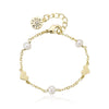 14K Gold Plated Pearl & Hearts Station Bracelet