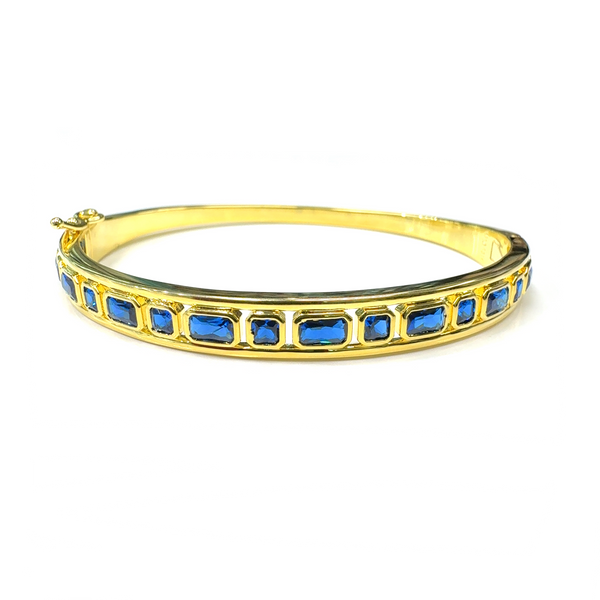 Gold Plated Alternating Square & Rectangle Stone Bangle Bracelet