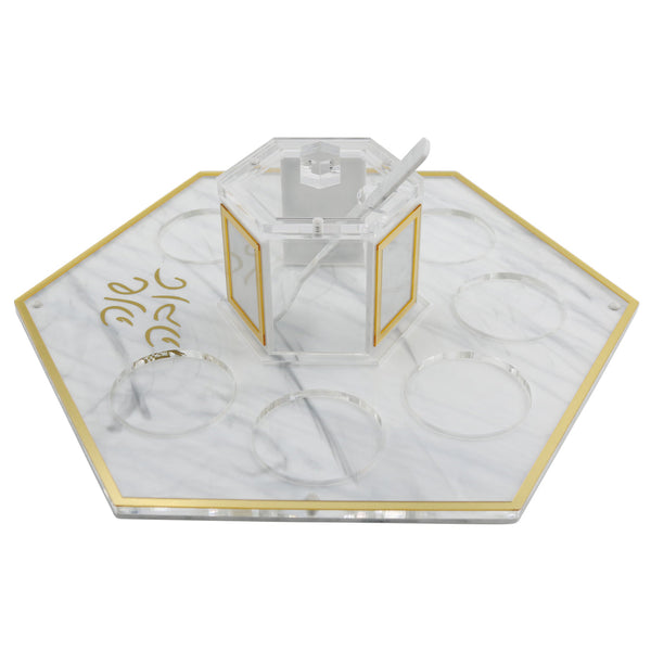 Honey Dish With Simanim Tray on Lazy-Susan