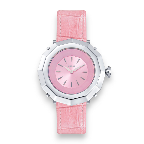 Carat Watch Diamond Shaped Watch With Leather Band - Pink