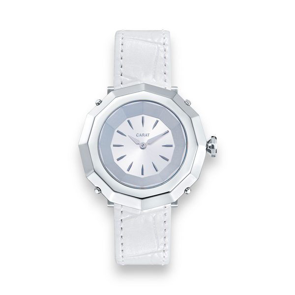 Carat Watch Diamond Shaped Watch With Leather Band - White