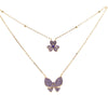 Double Purple Necklace With Flower and Butterfly
