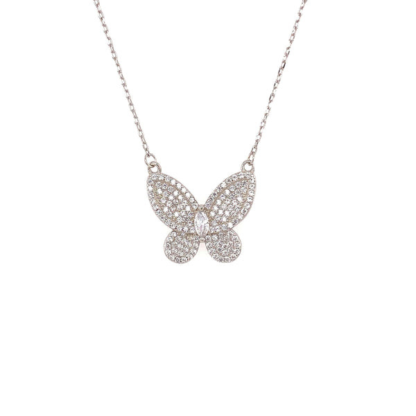 Butterfly Necklace With Pave CZ Stones And Marquee Center Accent - 3 Colors Available! Silver Itsallagift