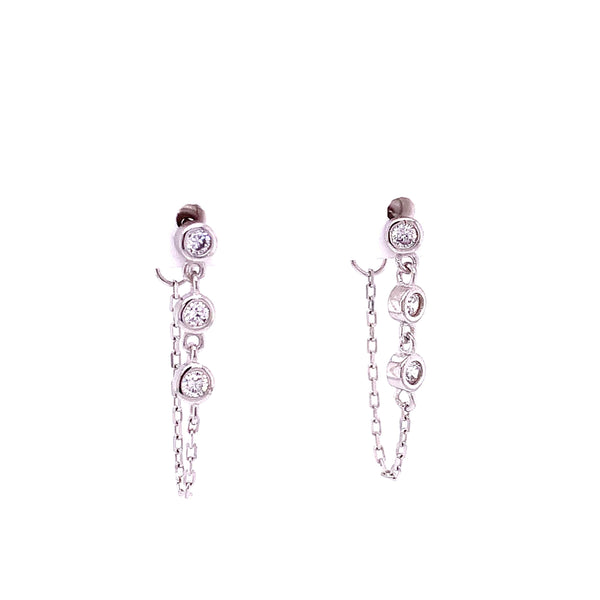 Chain Hoop with Bezel CZ Earring Silver Itsallagift