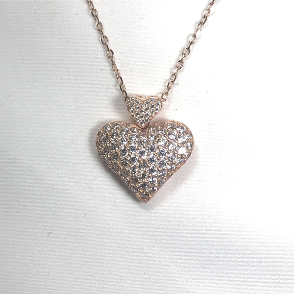 Puff Heart Necklace With Small Heart And CZ Stones Itsallagift