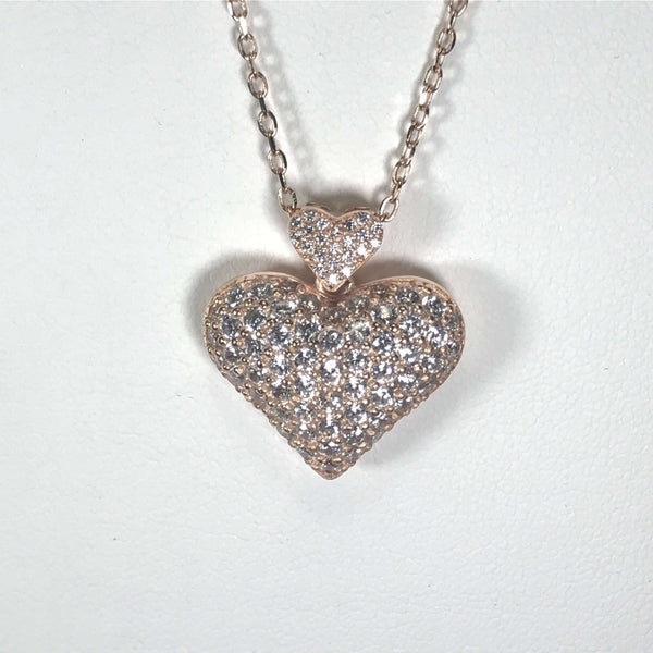 Puff Heart Necklace With Small Heart And CZ Stones Itsallagift