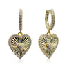 Gold Plated CZ Huggie Earrings with Diamond Cut Heart with Halo