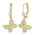 Gold Plated Lever Back Earring with Hanging Butterfly