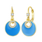 Gold Plated Lever Back Earrings with Hanging Turquoise Circle