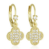 Gold Plated Lever Back Earrings with Hanging CZ Clover