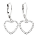 Silver Lever Back Earrings with Hanging Open CZ Heart