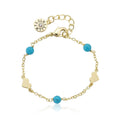 Gold Plated Turquoise & Heart Station Bracelet