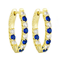 Gold Plated Oval Hoops with Alternating CZ and Sapphire