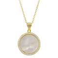 Gold Plated Necklace with Mother of Pearl Circle with CZ Bezel