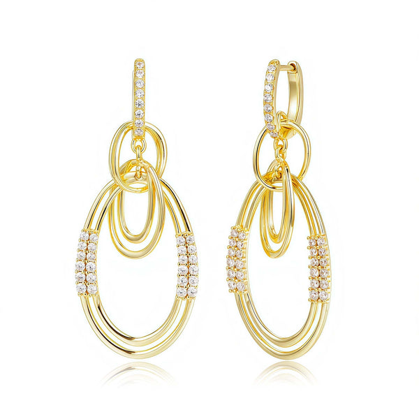 Gold Plated Linky Oval and CZ Dangle Earring