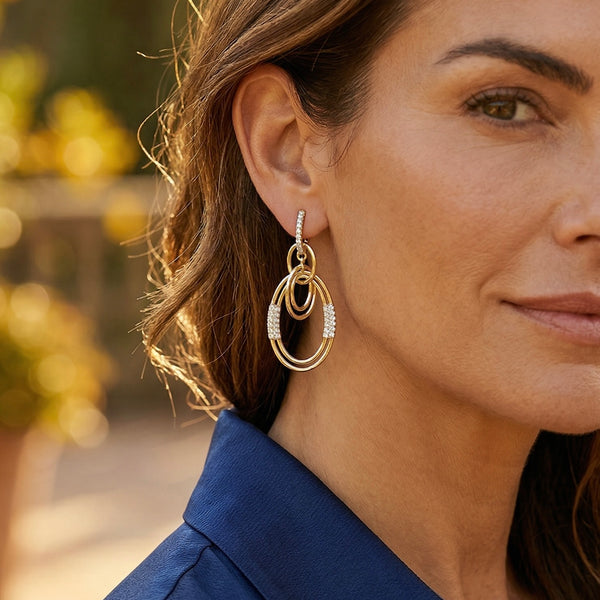 Gold Plated Linky Oval and CZ Dangle Earring