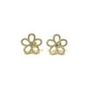 Gold Plated Open Petal Flower Earrings with CZ Stones & Center Large CZ Stone