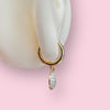 Gold Plated Shiny Huggie Earrings with Pave 2 Tone Dangle Circle