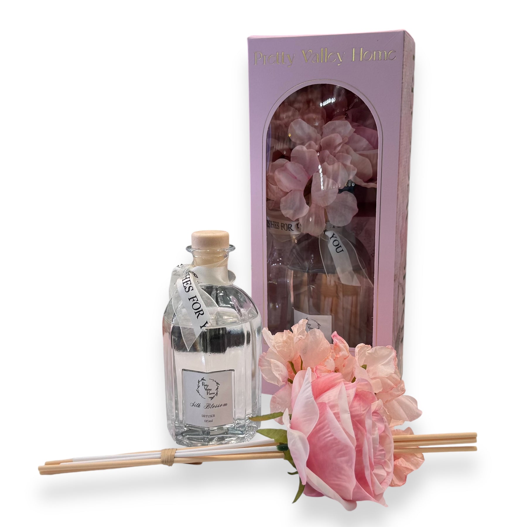 120ml Fragrance Diffuser With Artificial Flowers & Fiber Sticks - Silk ...