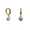 Gold Plated Shiny Huggie Earrings with Pave 2 Tone Dangle Circle
