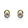 Gold plated Small 2 Tone Double Circle Stud Earring with CZ Stones