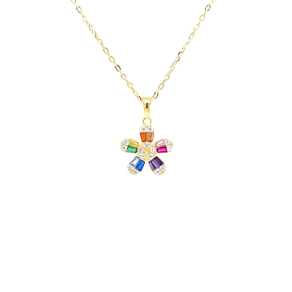 5 Petal Flower Necklace With Multicolored CZ Stones Itsallagift