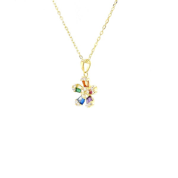 5 Petal Flower Necklace With Multicolored CZ Stones Itsallagift