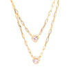 Double Paperclip Chain Necklace with Bezel CZ's