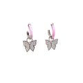 Pink Enamel Huggie Earrings with a Pave Butterfly Charm