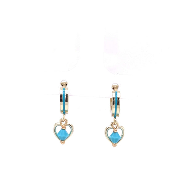 Children's Hanging Heart and Colored Stone Earrings Turquoise Itsallagift