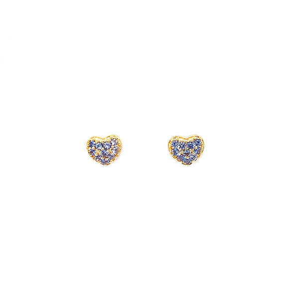 Gold Heart Stud Earrings With CZ Stones And Screw Back Post - 3 Colors Available! Blue Itsallagift