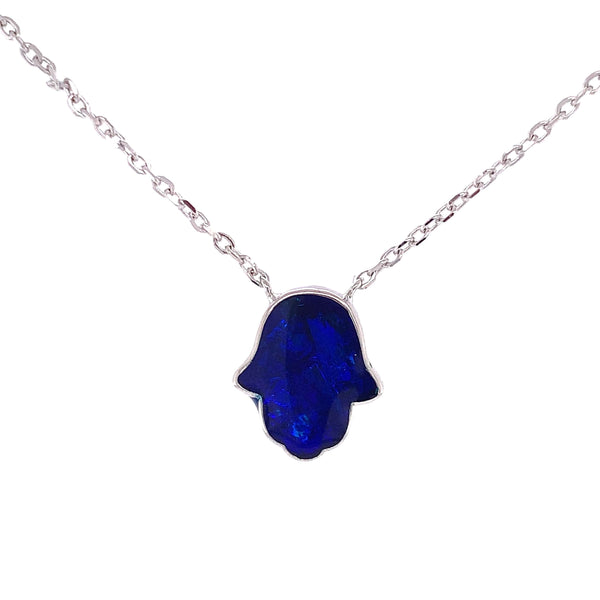 Hamsa Necklace with Sapphire Color Center Silver Itsallagift