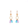 Hanging Double Oval Light Blue and Purple Stone Gold Earrings Itsallagift