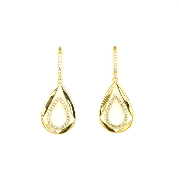 Hanging Teardrop Styled Earrings With White CZ Stones - 3 Color Options Available! Gold Itsallagift