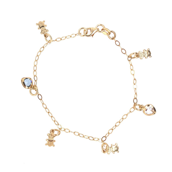 Little Girl Bracelet With Teddy Bear and Multicolored Heart Charms Blue Itsallagift