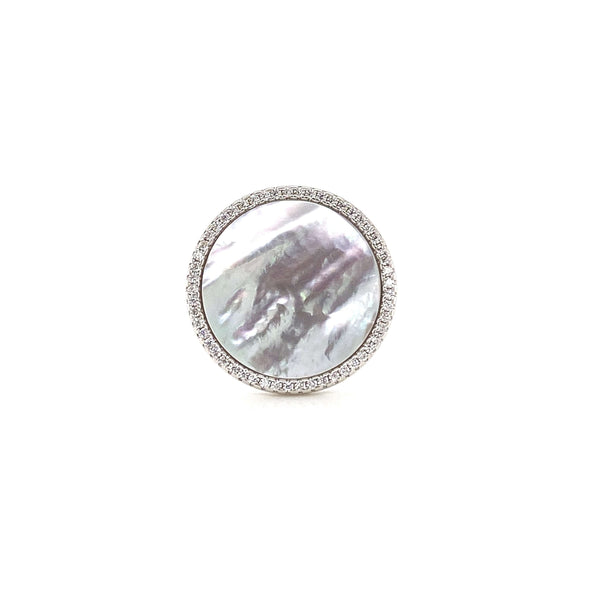 Round Ring With Mother Of Pearl Center And White CZ Halo - 2 Colors Available! Itsallagift