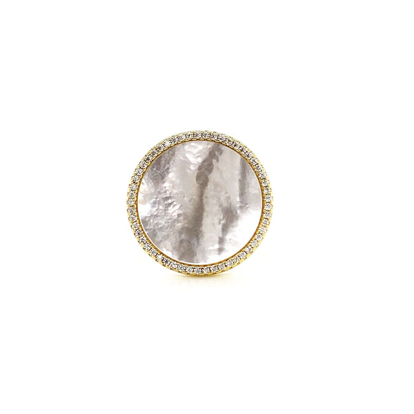 Round Ring With Mother Of Pearl Center And White CZ Halo - 2 Colors Available! Itsallagift