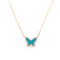 Small Butterfly Necklace With Turquoise Center And CZ Stone Border Itsallagift