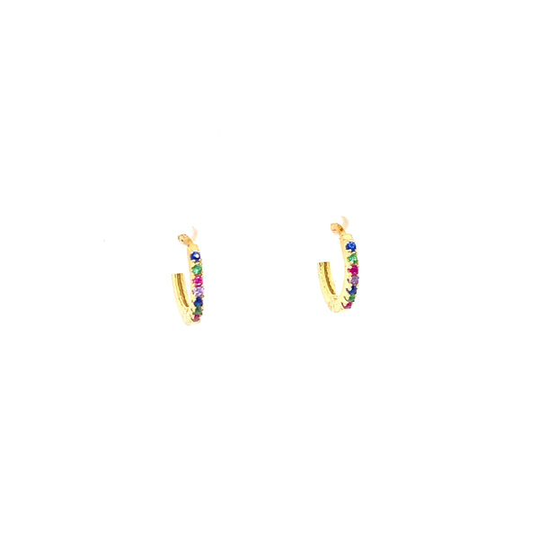 Small Huggie Earrings With Multicolored Rainbow CZ Stones Itsallagift