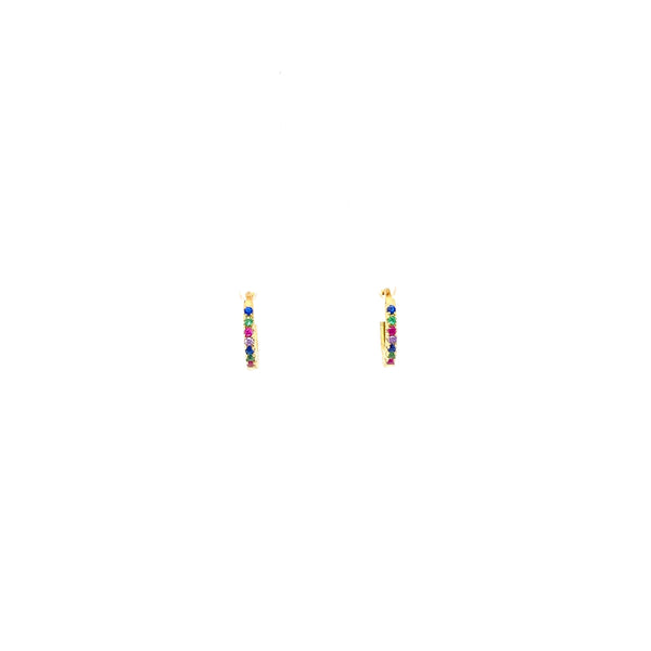 Small Huggie Earrings With Multicolored Rainbow CZ Stones Itsallagift
